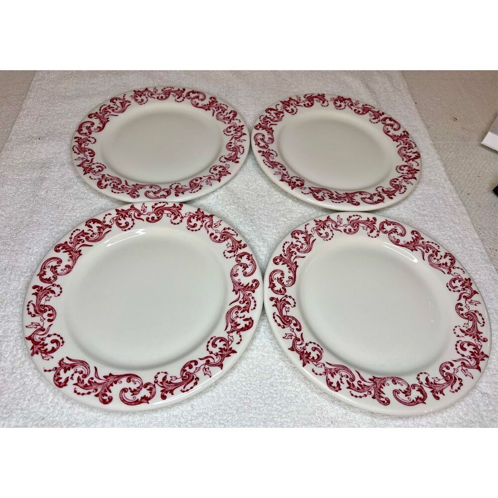 4 Vintage Red Floral Caribe China Puerto Rico Restaurant Ware Bread Plates 6.5"